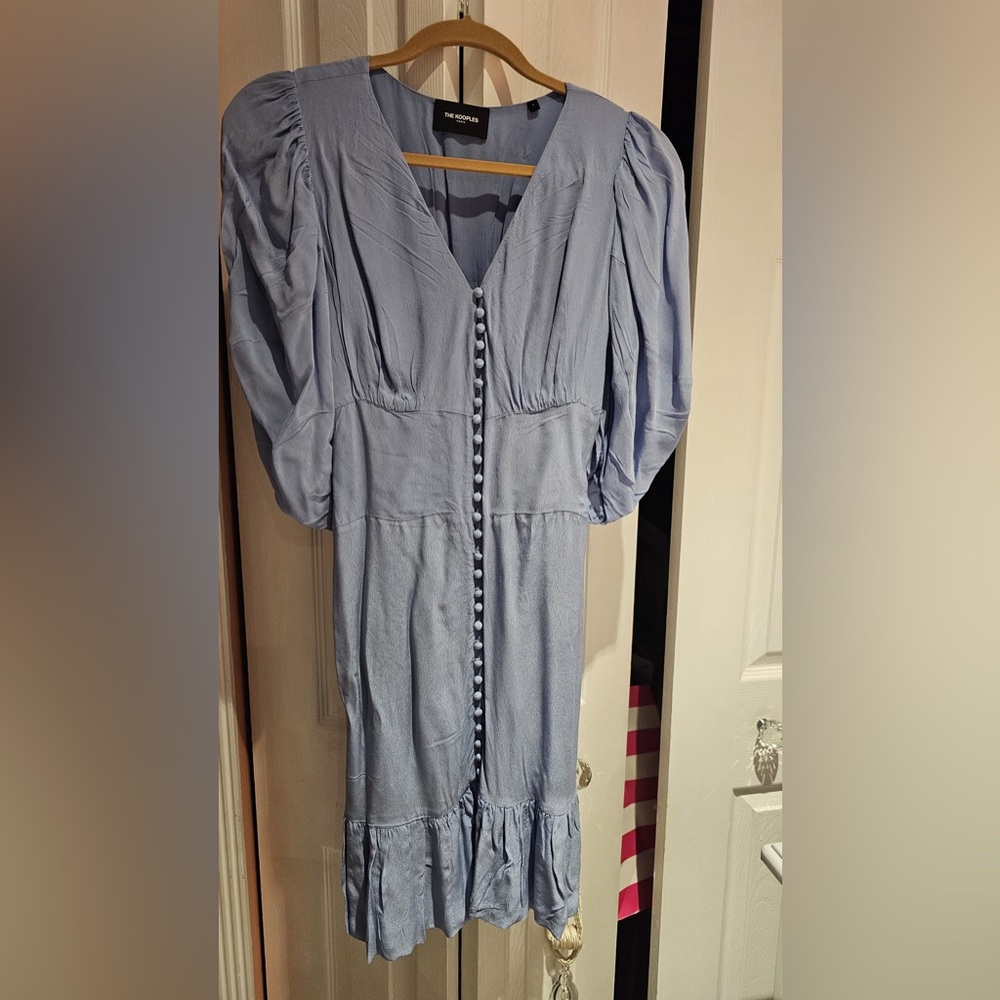 The Kooples Blue Sheath Dress with Bishop Sleeves